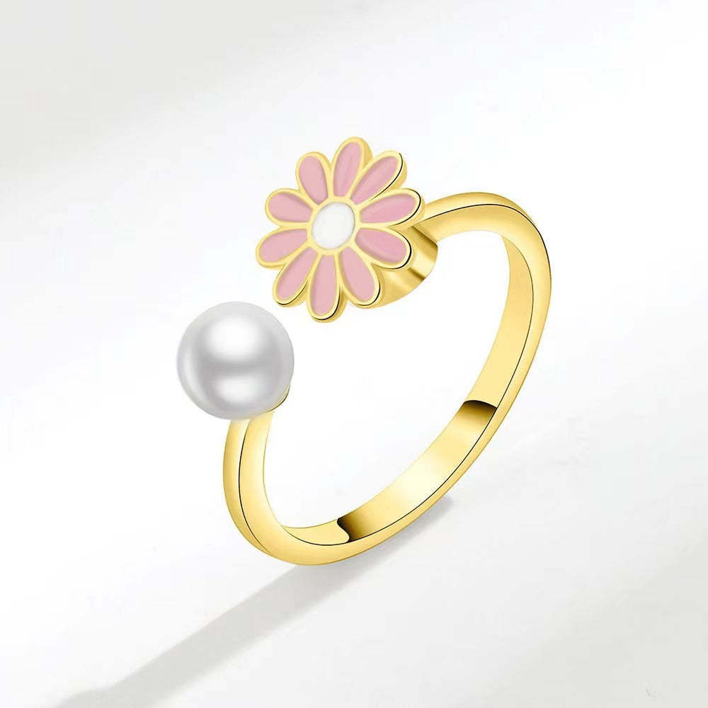 Spinner Fidget Ring | White Daisy | Silver | Gift | Worry | Jewellery | Mindfulness | | Meditation | Flower | Spinning | Worry
