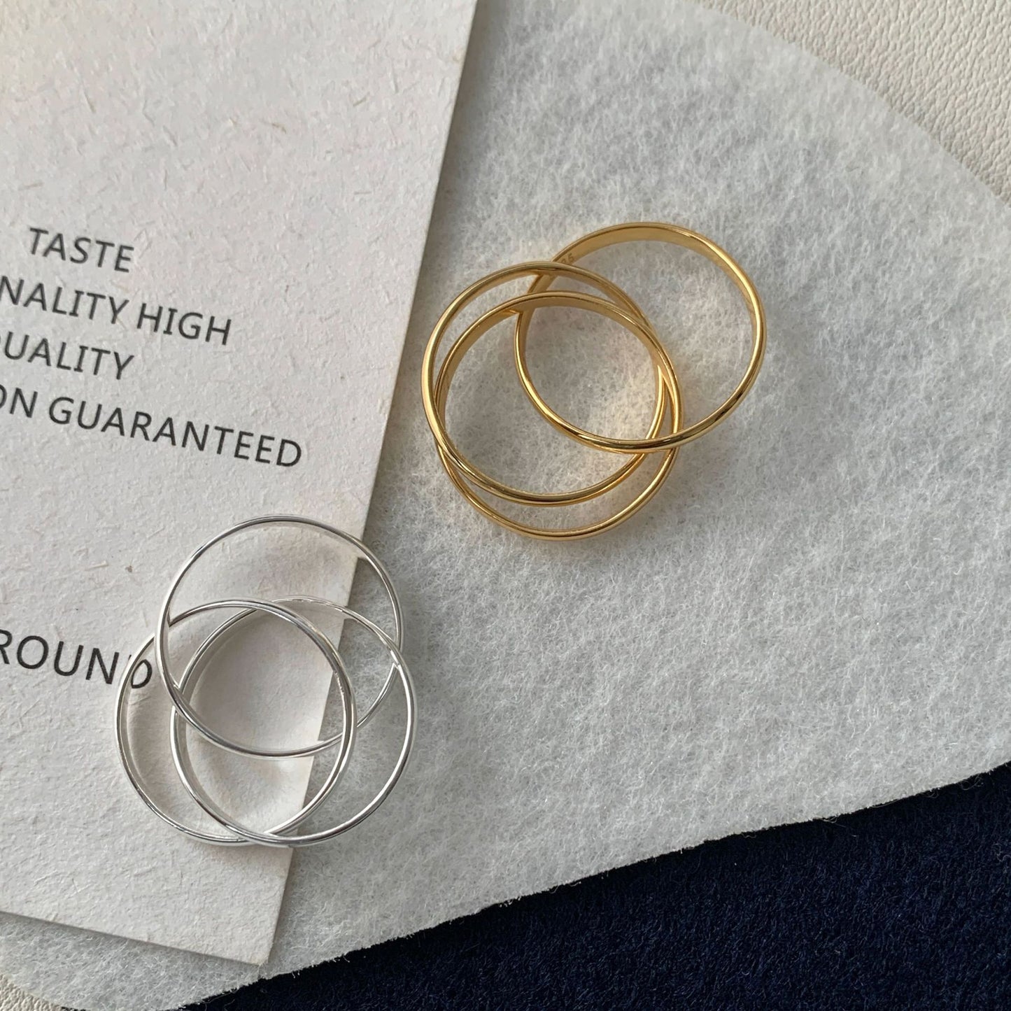 925 silver three-ring ring- 18K gold plating
