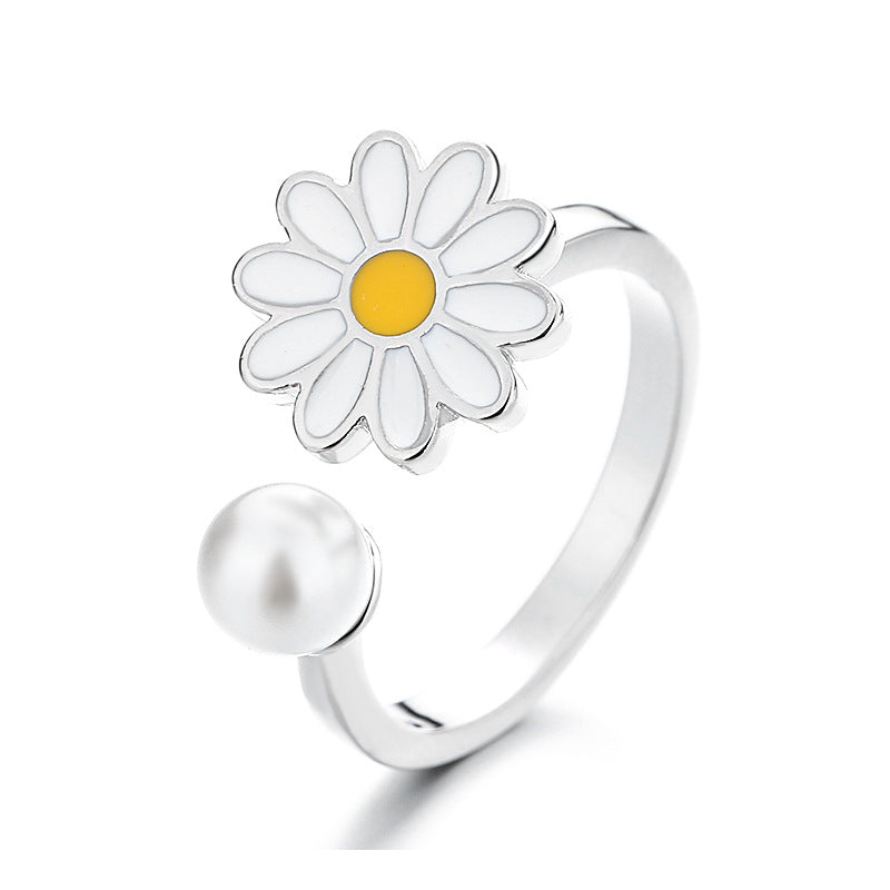 Spinner Fidget Ring | White Daisy | Silver | Gift | Worry | Jewellery | Mindfulness | | Meditation | Flower | Spinning | Worry