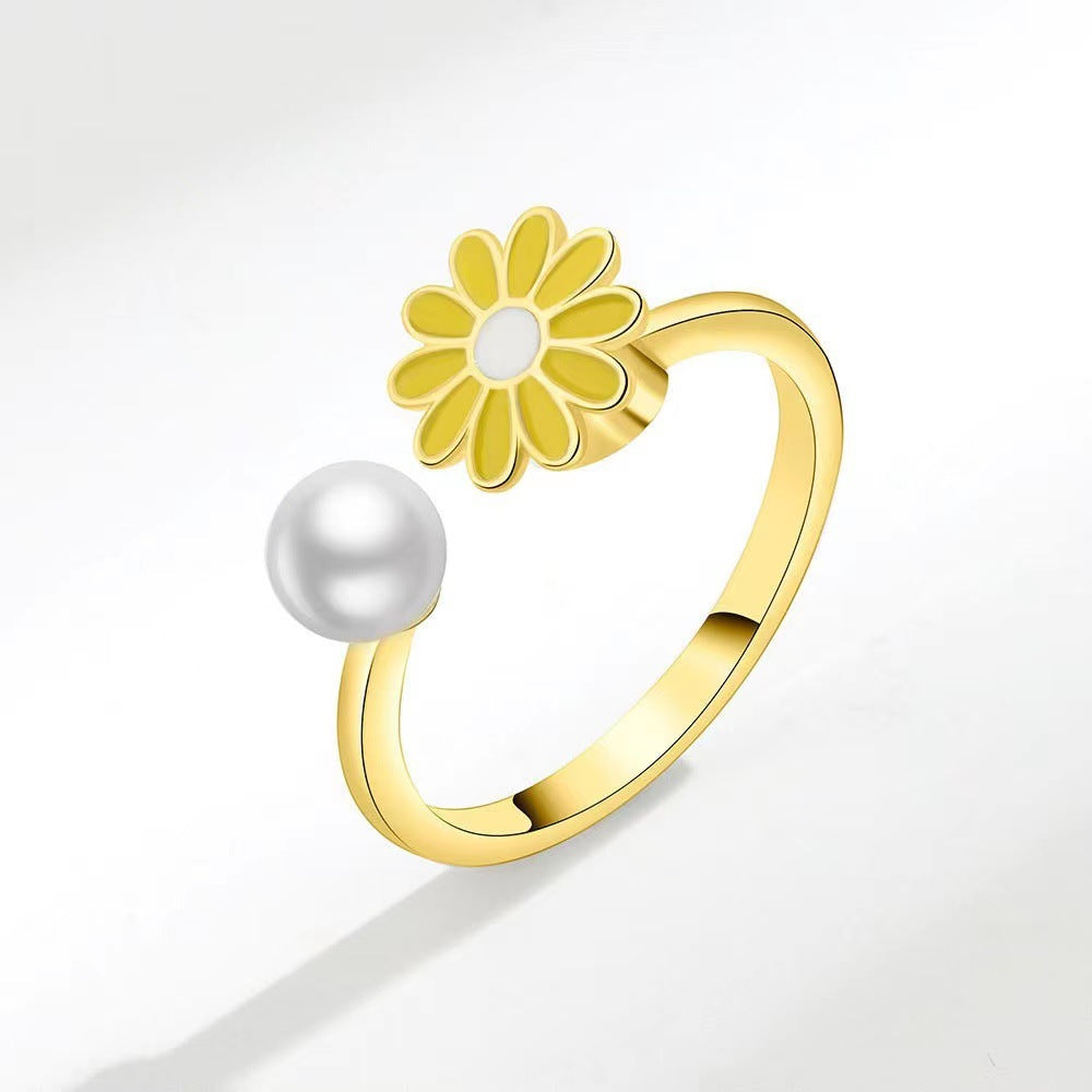 Spinner Fidget Ring | White Daisy | Silver | Gift | Worry | Jewellery | Mindfulness | | Meditation | Flower | Spinning | Worry