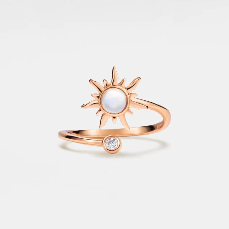 PERIMADE Opal Sun Fidget Spinner Ring • Dainty Gold Spinning Bypass Ring • Sterling Silver Friendship Jewelry • Trendy Best Friend Gift