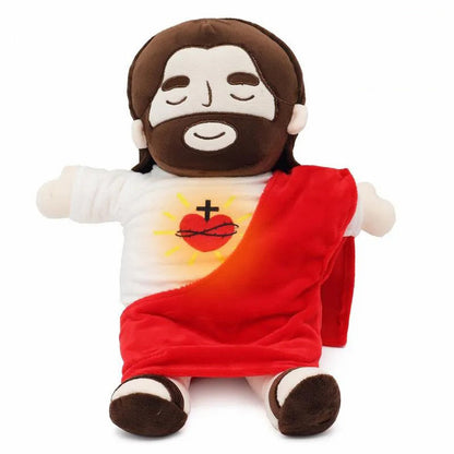 Jesus Plush Toy – Breathing, Soothing Stuffed Savior Doll, Heart of Jesus for Kids, Church, Sunday School, Easter Gift