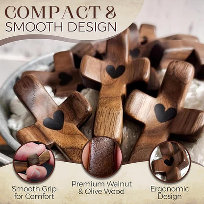 Cross My Heart,Wooden Cross,Encouragement Gift Stress Relief Cross,Prayer Cross for Hand,Pocket Cross Christian Gifts for Women and Fidget Toys for Children and Adults(Black 10Pcs)