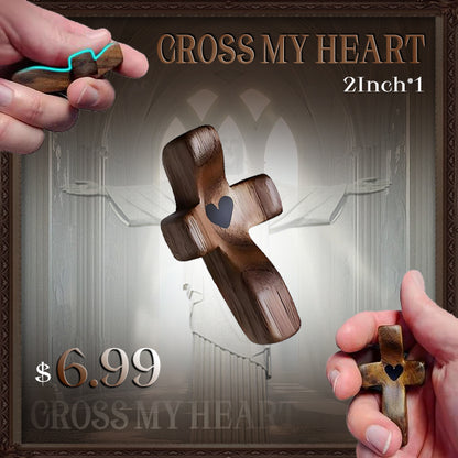Cross My Heart,Wooden Cross,Encouragement Gift Stress Relief Cross,Prayer Cross for Hand,Pocket Cross Christian Gifts for Women and Fidget Toys for Children and Adults(Black 10Pcs)