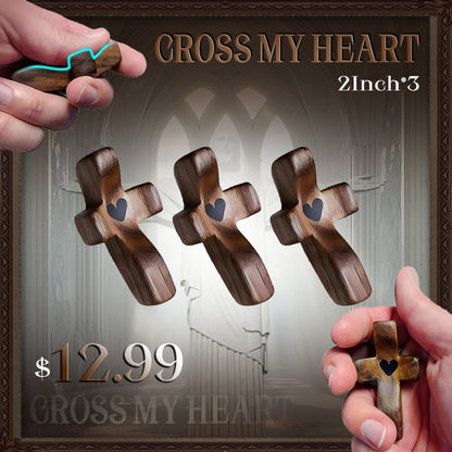 Cross My Heart,Wooden Cross,Encouragement Gift Stress Relief Cross,Prayer Cross for Hand,Pocket Cross Christian Gifts for Women and Fidget Toys for Children and Adults(Black 10Pcs)