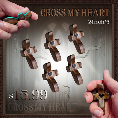 Cross My Heart,Wooden Cross,Encouragement Gift Stress Relief Cross,Prayer Cross for Hand,Pocket Cross Christian Gifts for Women and Fidget Toys for Children and Adults(Black 10Pcs)