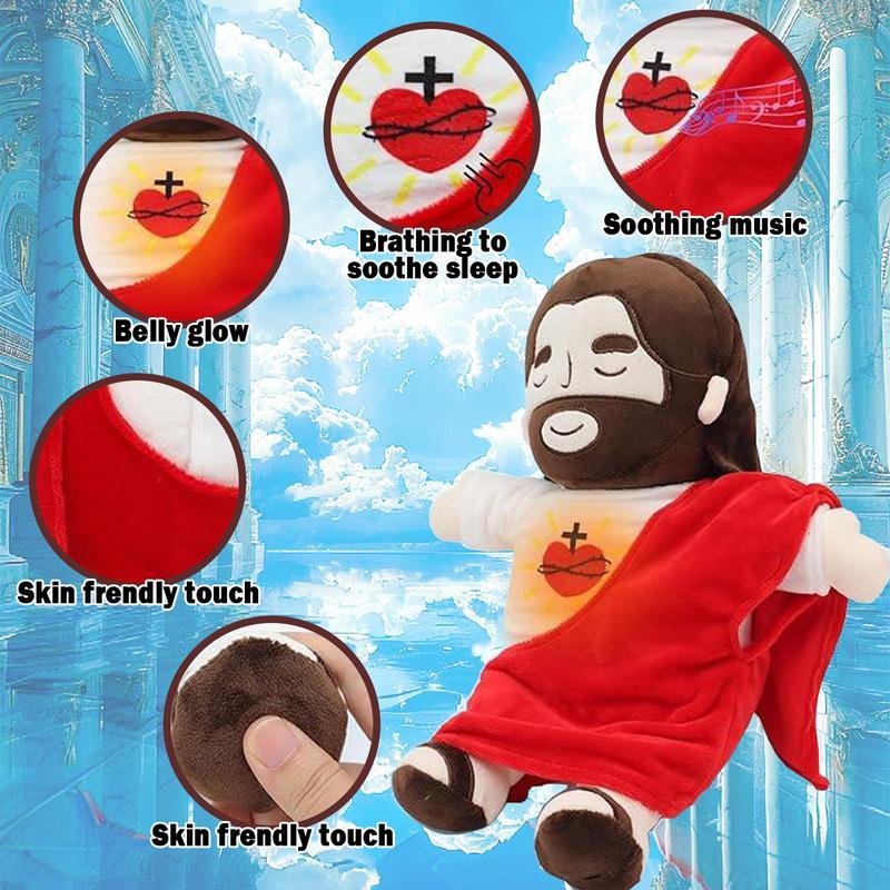 Jesus Plush Toy – Breathing, Soothing Stuffed Savior Doll, Heart of Jesus for Kids, Church, Sunday School, Easter Gift