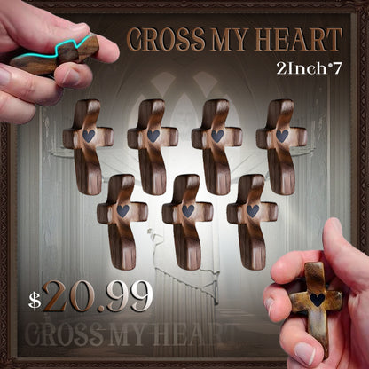 Cross My Heart,Wooden Cross,Encouragement Gift Stress Relief Cross,Prayer Cross for Hand,Pocket Cross Christian Gifts for Women and Fidget Toys for Children and Adults(Black 10Pcs)
