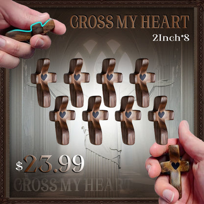 Cross My Heart,Wooden Cross,Encouragement Gift Stress Relief Cross,Prayer Cross for Hand,Pocket Cross Christian Gifts for Women and Fidget Toys for Children and Adults(Black 10Pcs)
