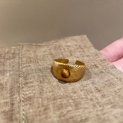 Maurard Retro Golden Sunflower Tiger Eye Stone Ring
