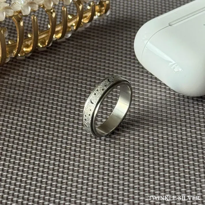 Moons and Stars Stainless Steel Anxiety Spinner Ring for Men Woman Fidget (Silver, Gold, Glitter, Black)