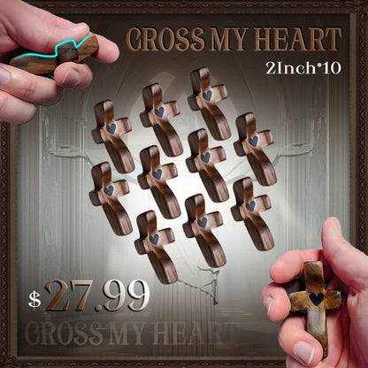 Cross My Heart,Wooden Cross,Encouragement Gift Stress Relief Cross,Prayer Cross for Hand,Pocket Cross Christian Gifts for Women and Fidget Toys for Children and Adults(Black 10Pcs)