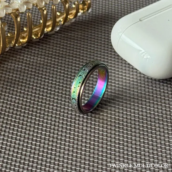 Moons and Stars Stainless Steel Anxiety Spinner Ring for Men Woman Fidget (Silver, Gold, Glitter, Black)