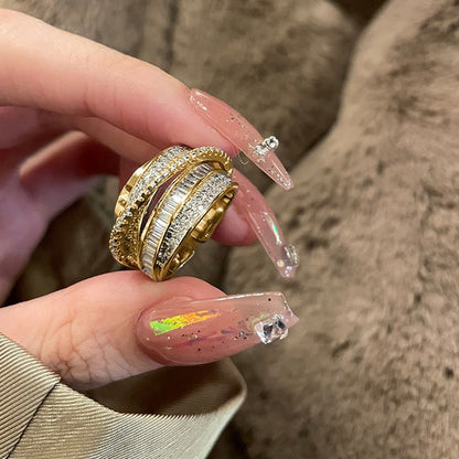 Retro cross-shaped hollowed-out ring with adjustable size adjustment function