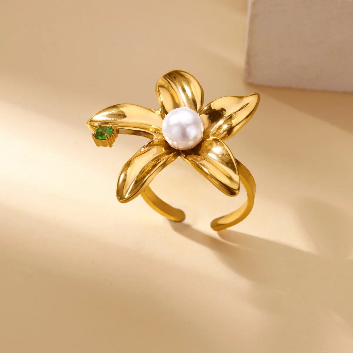 Flower Zircon Geometric Ring