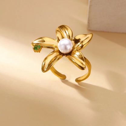Flower Zircon Geometric Ring