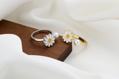 Spinner Fidget Ring | White Daisy | Silver | Gift | Worry | Jewellery | Mindfulness | | Meditation | Flower | Spinning | Worry