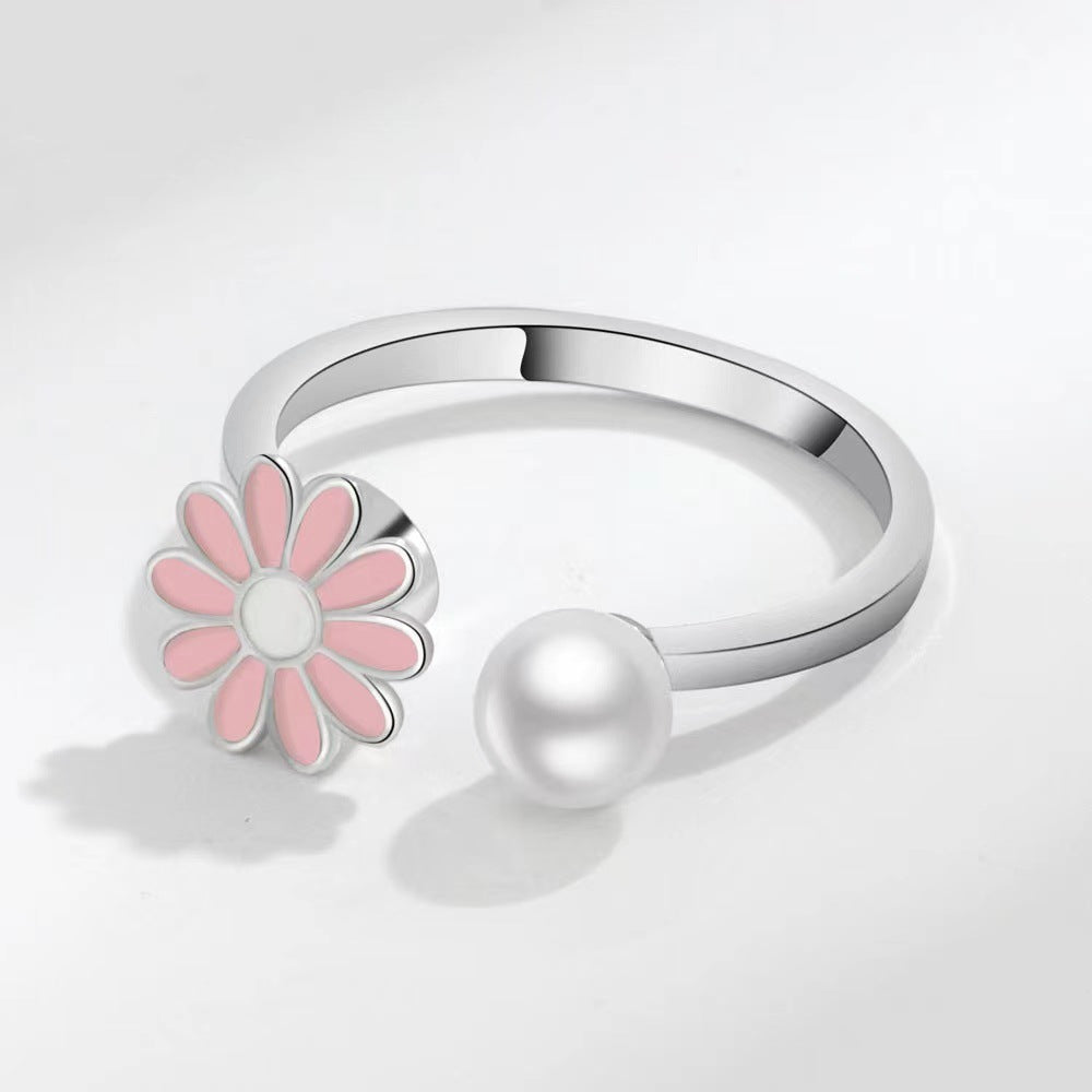 Spinner Fidget Ring | White Daisy | Silver | Gift | Worry | Jewellery | Mindfulness | | Meditation | Flower | Spinning | Worry