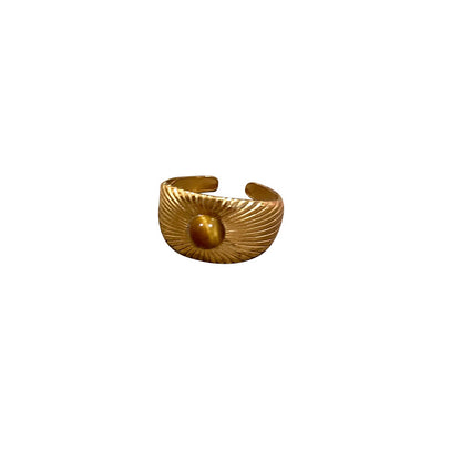 Maurard Retro Golden Sunflower Tiger Eye Stone Ring