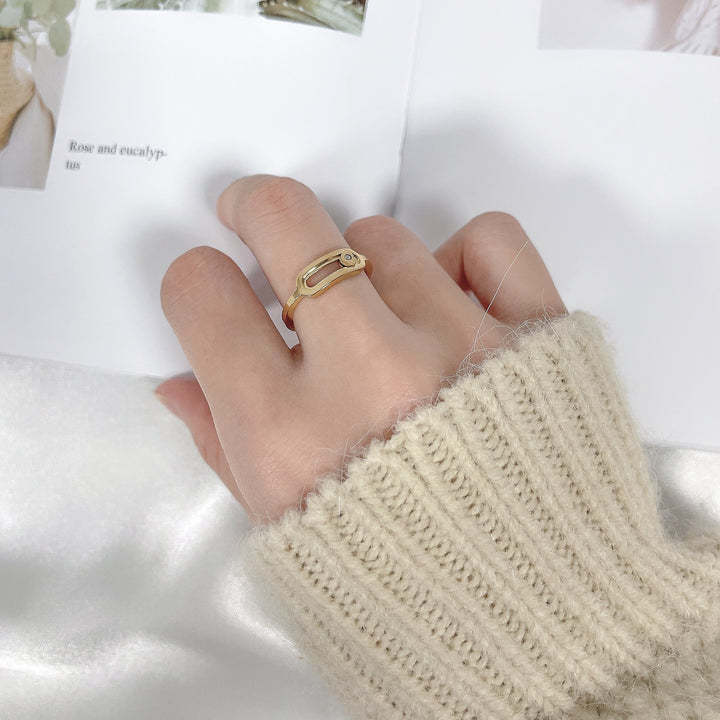 Adjustable Size Fidget Ring, Single Diamond Sliding Ring for Women, 18K Rose Gold Oval Hollow Design, Couple Matching Ring, Finger Ring for Index