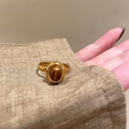 Maurard Retro Golden Sunflower Tiger Eye Stone Ring