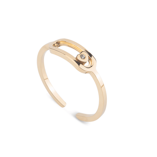 Adjustable Size Fidget Ring, Single Diamond Sliding Ring for Women, 18K Rose Gold Oval Hollow Design, Couple Matching Ring, Finger Ring for Index