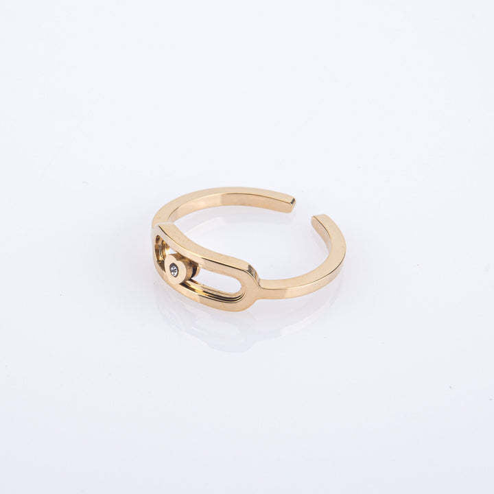 Adjustable Size Fidget Ring, Single Diamond Sliding Ring for Women, 18K Rose Gold Oval Hollow Design, Couple Matching Ring, Finger Ring for Index