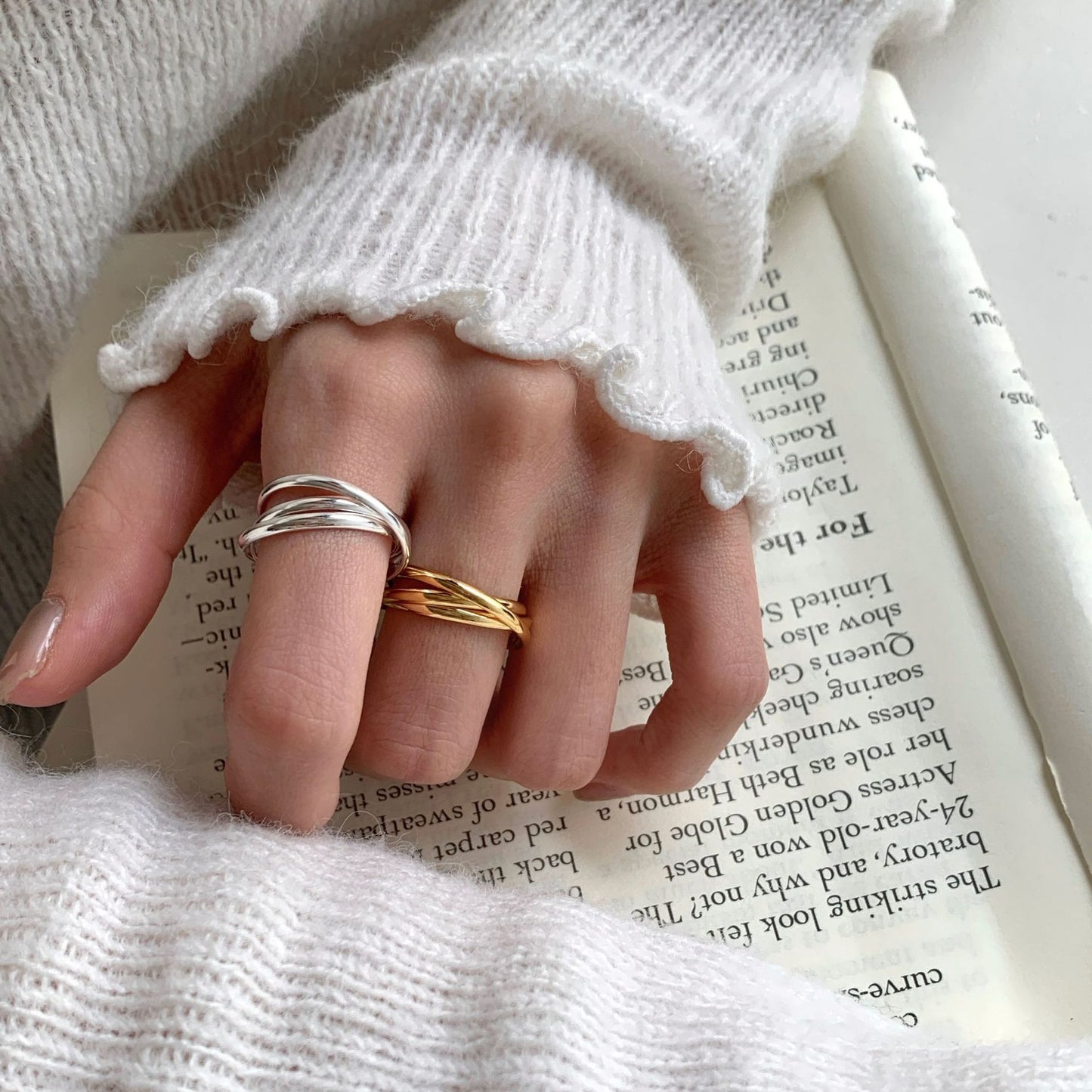 925 silver three-ring ring- 18K gold plating