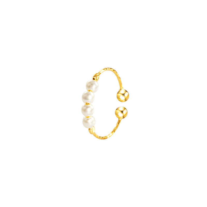 Pearl ring with adjustable pure silver and gold plating material