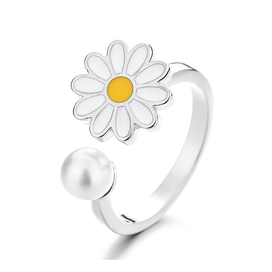 Spinner Fidget Ring | White Daisy | Silver | Gift | Worry | Jewellery | Mindfulness | | Meditation | Flower | Spinning | Worry