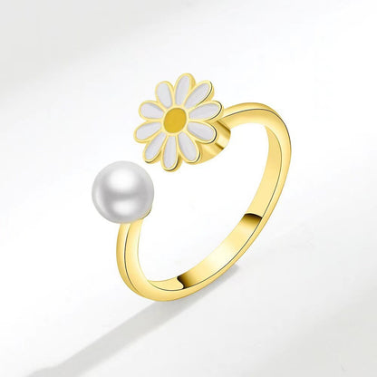 Spinner Fidget Ring | White Daisy | Silver | Gift | Worry | Jewellery | Mindfulness | | Meditation | Flower | Spinning | Worry