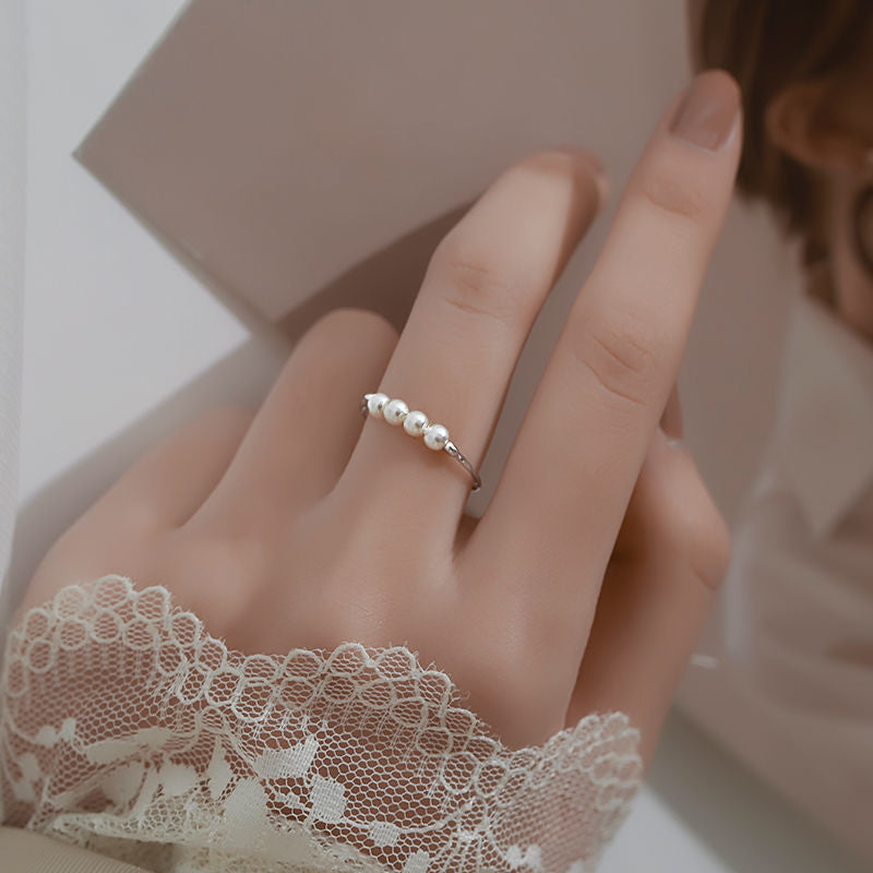 Pearl ring with adjustable pure silver and gold plating material