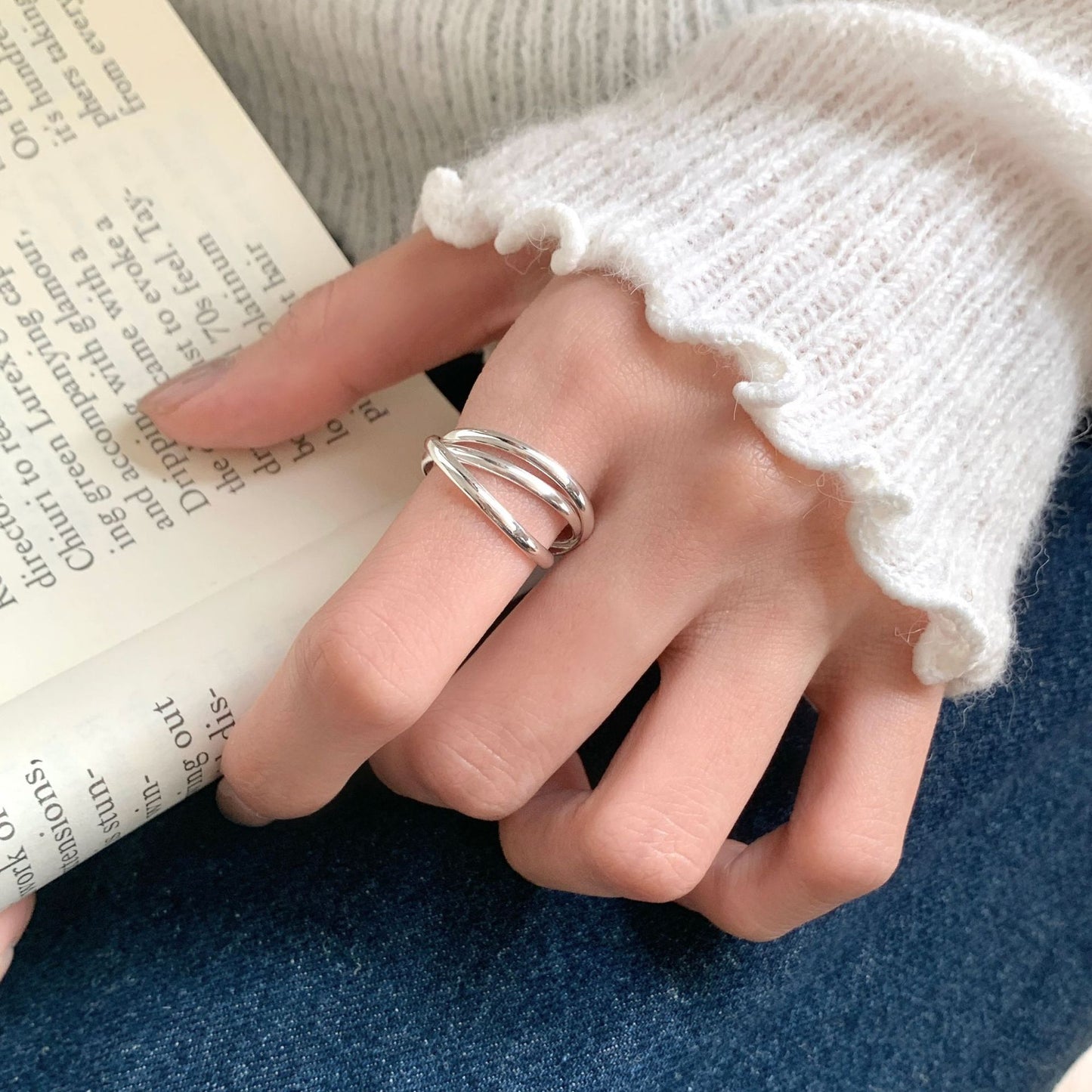 925 silver three-ring ring- 18K gold plating