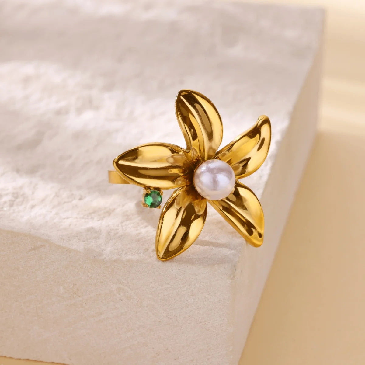Flower Zircon Geometric Ring