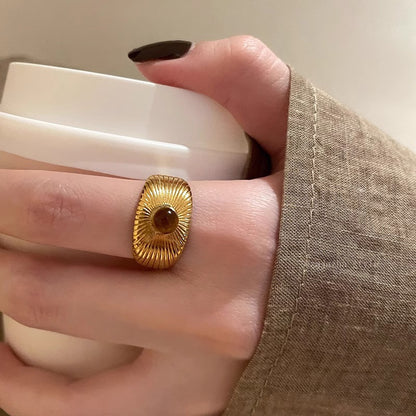 Maurard Retro Golden Sunflower Tiger Eye Stone Ring