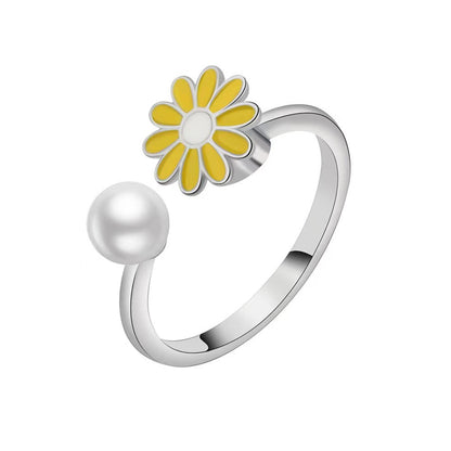 Spinner Fidget Ring | White Daisy | Silver | Gift | Worry | Jewellery | Mindfulness | | Meditation | Flower | Spinning | Worry