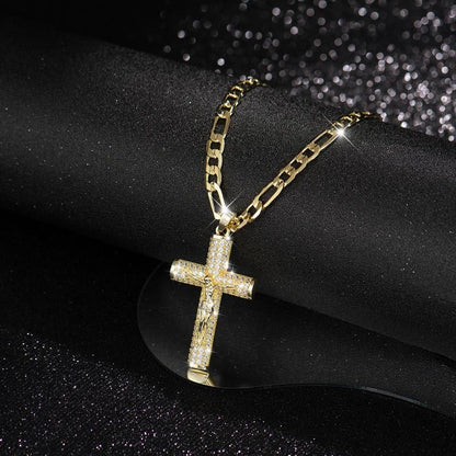 No Fade 14k Gold-Plated Cuban Figaro Chain with Jesus Christ Crucifix