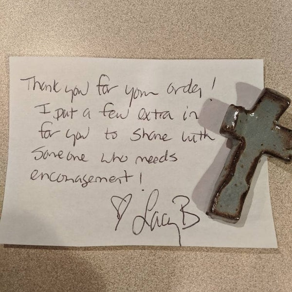 Handmade Ceramic Thumbprint Cross - Comforting Prayer Tool