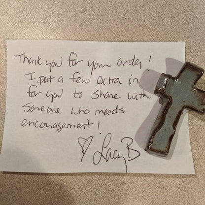 Handmade Ceramic Thumbprint Cross - Comforting Prayer Tool