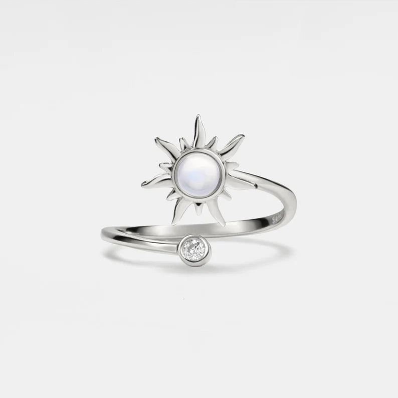 PERIMADE Opal Sun Fidget Spinner Ring • Dainty Gold Spinning Bypass Ring • Sterling Silver Friendship Jewelry • Trendy Best Friend Gift