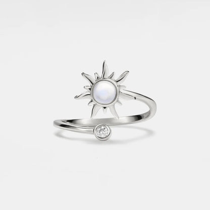 PERIMADE Opal Sun Fidget Spinner Ring • Dainty Gold Spinning Bypass Ring • Sterling Silver Friendship Jewelry • Trendy Best Friend Gift