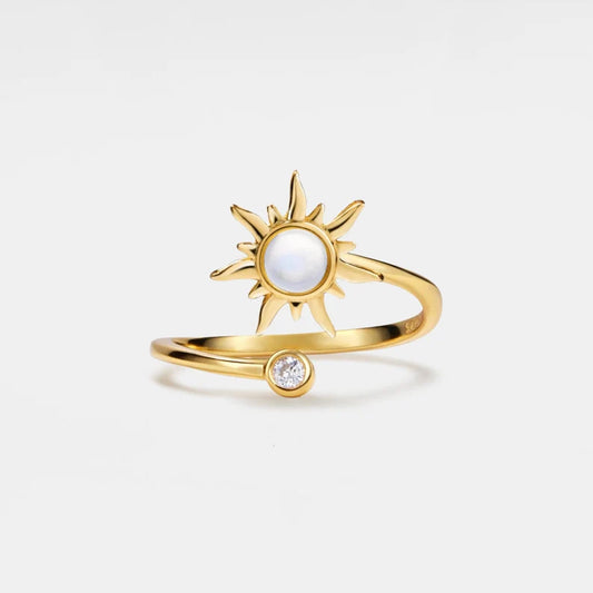 PERIMADE Opal Sun Fidget Spinner Ring • Dainty Gold Spinning Bypass Ring • Sterling Silver Friendship Jewelry • Trendy Best Friend Gift