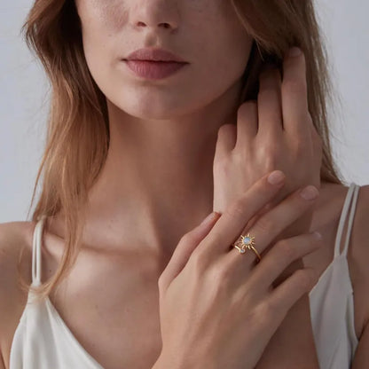 PERIMADE Opal Sun Fidget Spinner Ring • Dainty Gold Spinning Bypass Ring • Sterling Silver Friendship Jewelry • Trendy Best Friend Gift