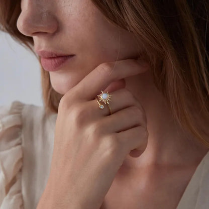 PERIMADE Opal Sun Fidget Spinner Ring • Dainty Gold Spinning Bypass Ring • Sterling Silver Friendship Jewelry • Trendy Best Friend Gift