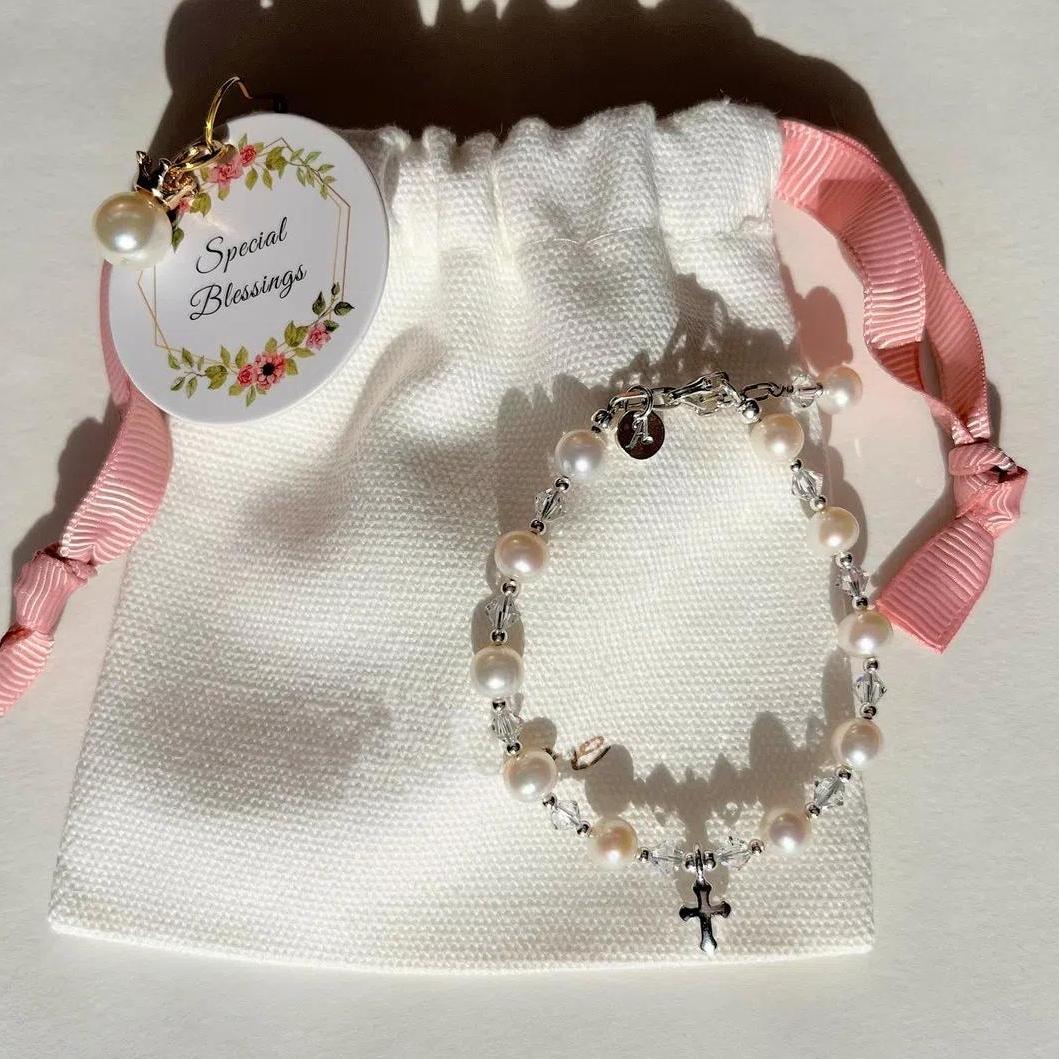 Freshwater Pearl Bracelet with Cross