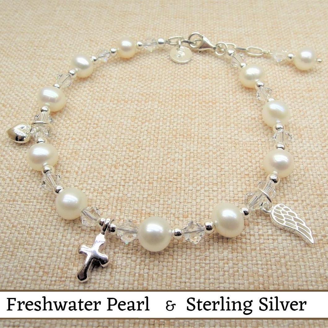 Freshwater Pearl Bracelet with Cross