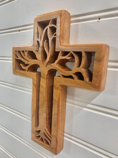 100% Hand-Carved Tree of Life Cross – A Symbol of Faith and Growth