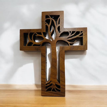 100% Hand-Carved Tree of Life Cross – A Symbol of Faith and Growth