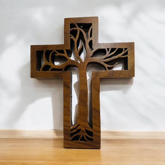 100% Hand-Carved Tree of Life Cross – A Symbol of Faith and Growth