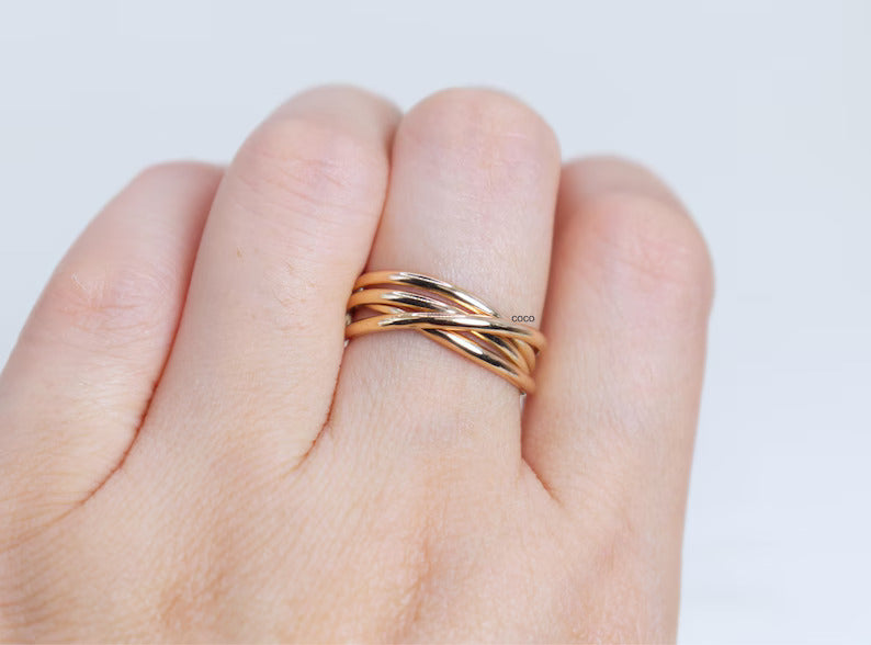 Fidget Ring for Women -Meditation Ring Spinner of 4 -Elegant Set Of Interlocking Ring -fidget ring Available In Gold- Meditation Ring